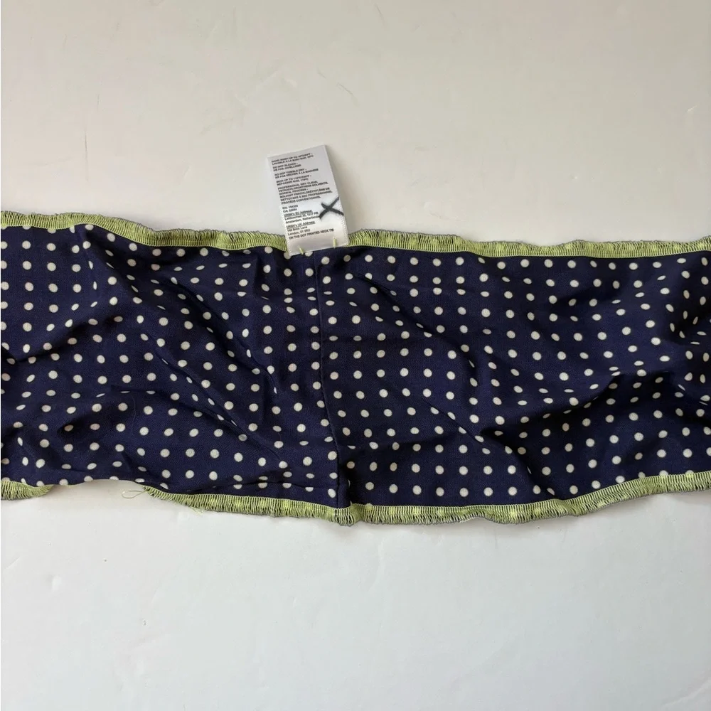 Free People Navy Polka Dot Scarf with White Dots and Green Trim